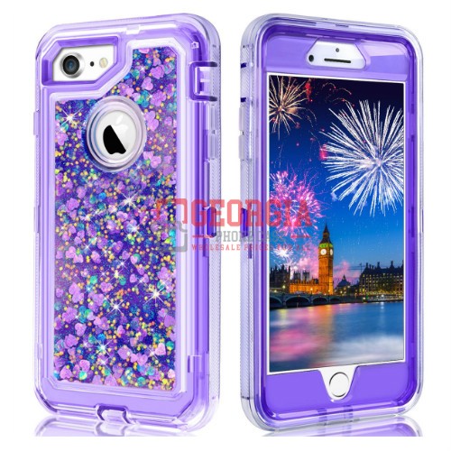 D19- Liquid Glitter Purple 4.7inch iPhone SE 2022/2020 Hybrid Robot Hard Case He…