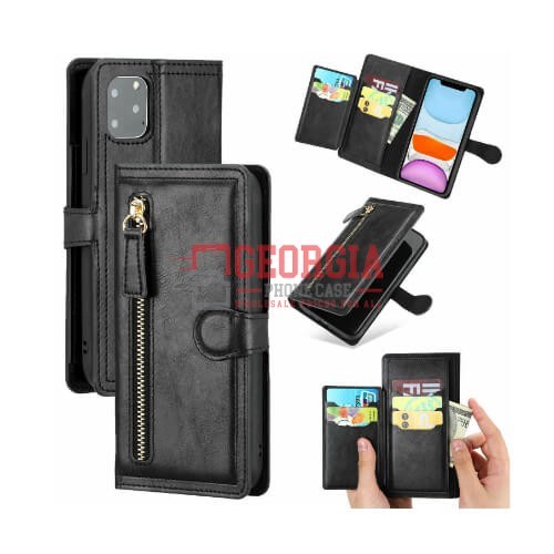 D104- Black iPhone 11 Pro 5.8inch Leather Zipper Wallet Case With Card Slot Magn…