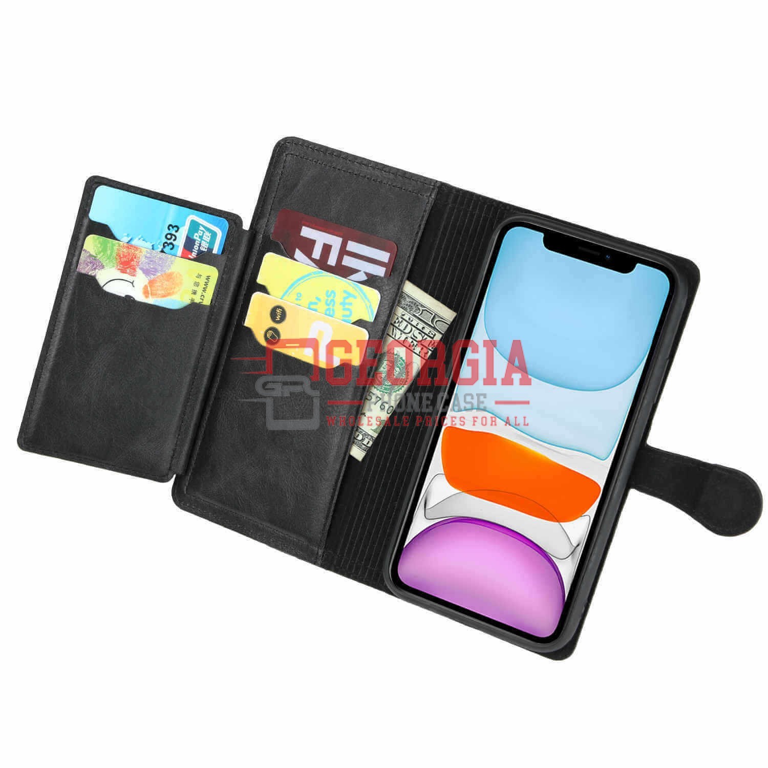 D104- Black iPhone 11 Pro 5.8inch Leather Zipper Wallet Case With Card Slot Magn…