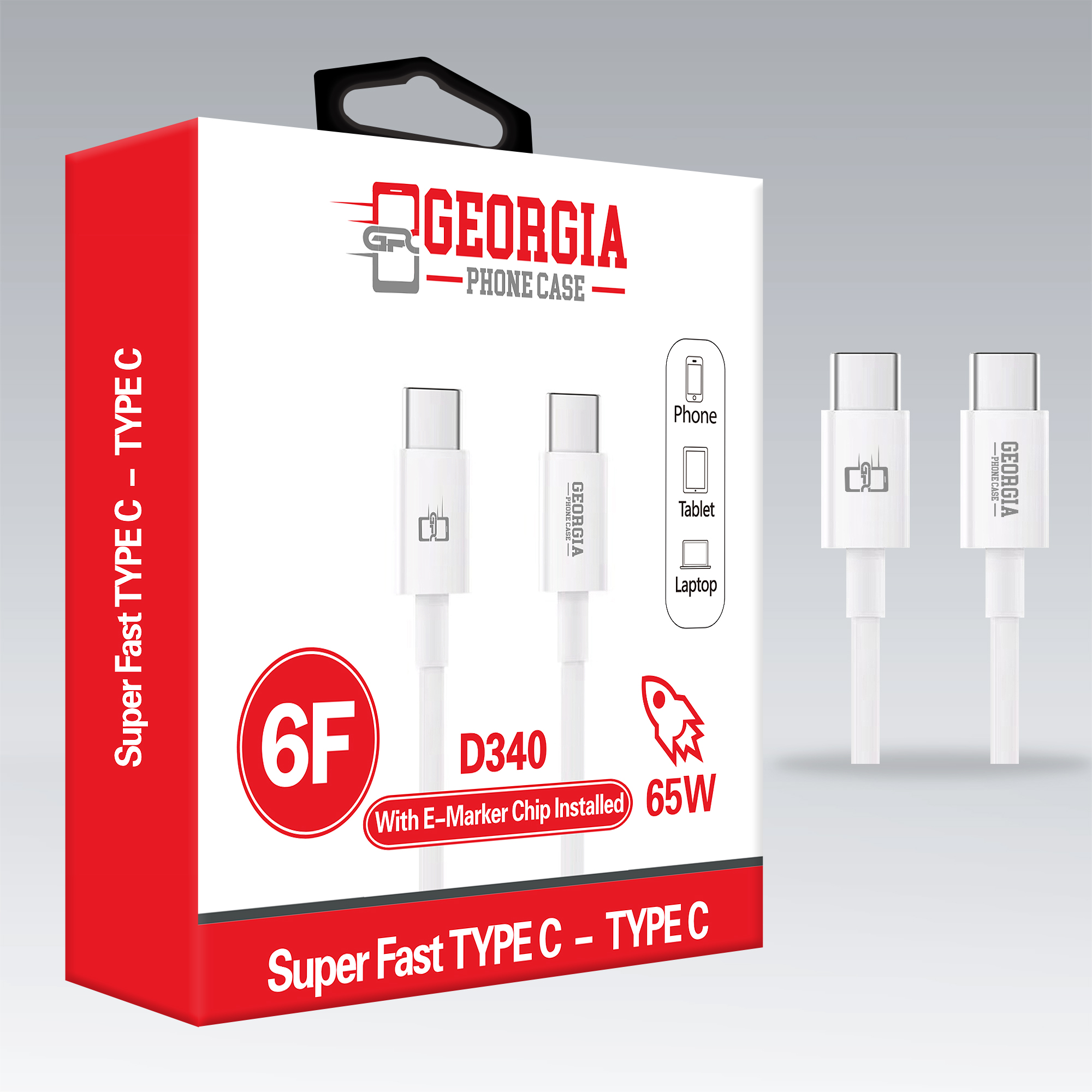 D340 – 6F TYPE C TO TYPE C 65W  Fast Premium Charging Cable for Phones, La…
