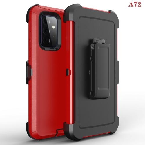 D1-Plain Red Samsung Galaxy A72 6.7 inch Hybrid Robot Hard Case With Belt Clip Heavy Duty Back Cover Defender Style – Georgia Phone Case