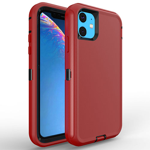 Sale! D366 – Red iPhone 11 6.1 inch 3 in 1 Hybrid Robot Hard Case Heavy Du…