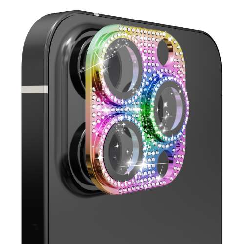 D804 – Mixed Color Diamond Bling Camera Lens Full Tempered Glass for iPhon…