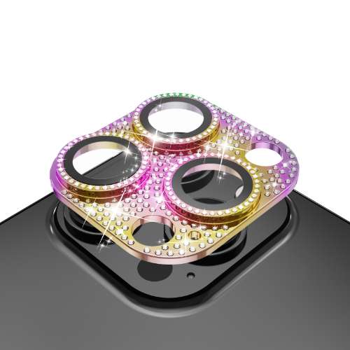 D804 – Mixed Color Diamond Bling Camera Lens Full Tempered Glass for iPhon…